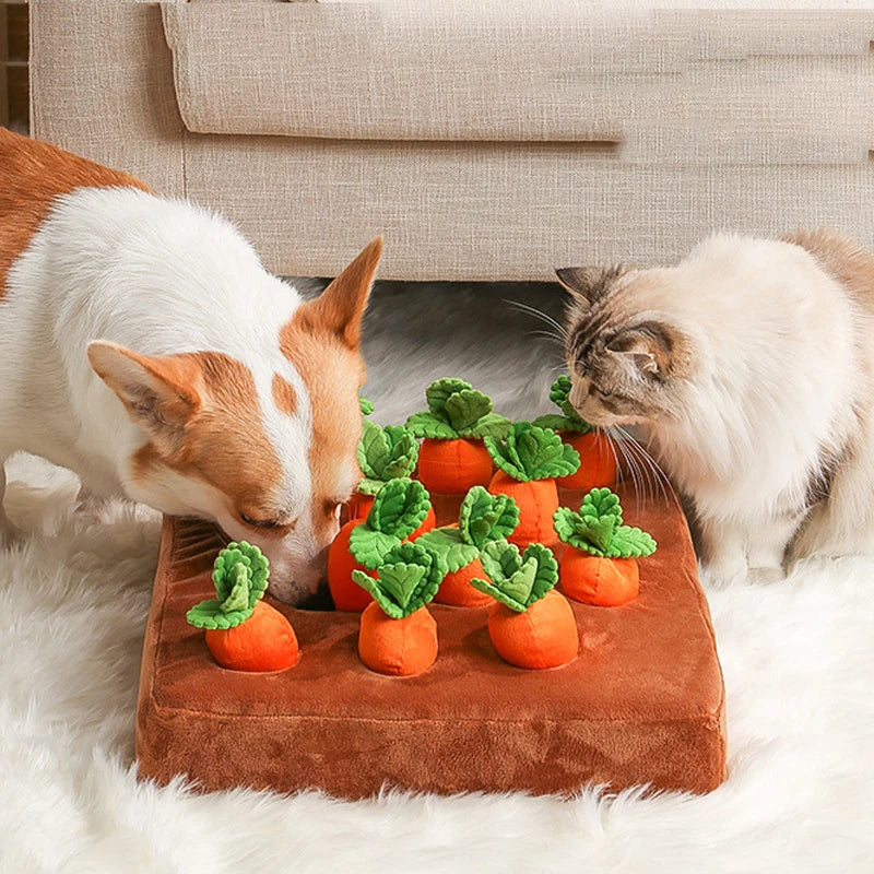 Plush Carrot Dog Snuffle Mat — full product view